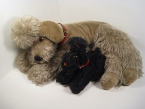 poodles Steiff’s Snobby poodle, produced in grey and black from 1953-74 in 10, 14, 22, 35 and 43 cm.