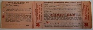 rbbb banner pass The recipient of this pass could redeem it for a ticket for the October 3, 1947 matinee performance of Ringling Bros. and Barnum & Bailey. As stated on the pass, the owner of the property agrees to let Ringling Bros. or their agents tack cloth banners on their premises. The pass was issued by advanced agents who were assigned to advance car No. 3. Value is $5-10.