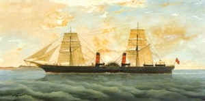 SEASCAPE WITH STEAM-AND SAIL-POWERED SHIP