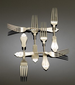 twist-handle coin silver forks