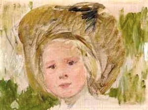 Head of a Girl in a Hat with a Black Rosette