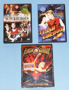 Various DVD Releases, Clockwise From Left - the 1940 Movie Serial; 1954-55 TV Series; and the 1980 Feature Film.