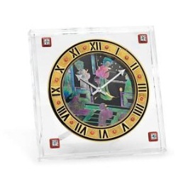 Art Deco Rock Crystal, Mother-Of-Pearl, Coral, and Diamond Desk Clock,