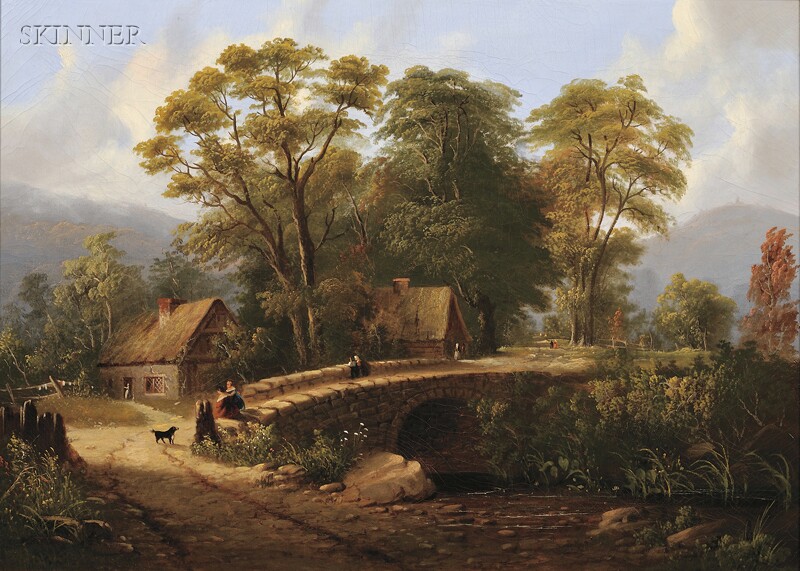 Figures on a Bridge in a Highlands Landscape