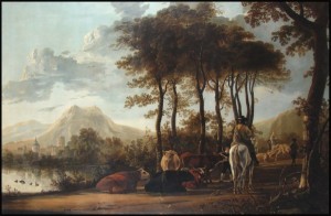 River Landscape with Horsemen and Peasants