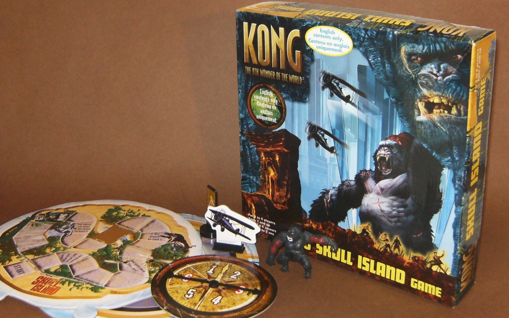 This Skull Island board game was released by Pressman in 2005. Contents include a Kong figurine, cardboard ship, New York skysc