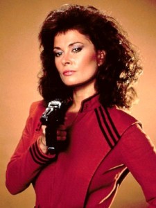 A promotional still of actress Jane Badler as evil alien Visitor leader Diana in V.