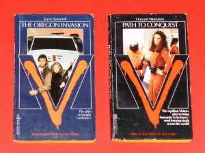 Two V paperback tie-in novels - The Oregon Invasion and Path to Conquest, published by TOR Books in 1987 and 1988. Value $3-$4
