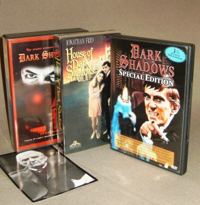 Various examples of Dark Shadows on home video-Season 1 DVD set (MPI Home Video); House of Dark Shadows VHS tape (MGM UA Home V