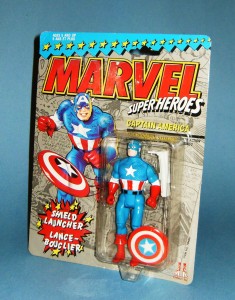 A Marvel Superheroes Captain America action figure produced by Charan Toy in 1990.