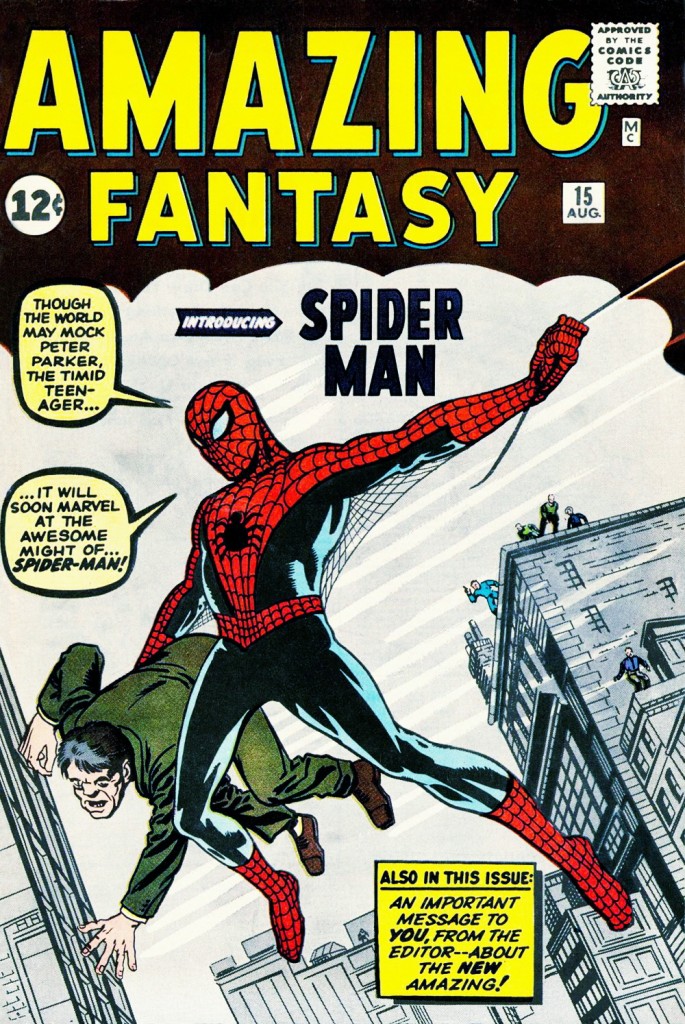 Amazing Fantasy #15 (Aug. 1962) featuring the first appearance of Spider-Man. Originally retailing for 12 cents, a near-mint co