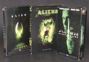Various DVD and VHS releases for Alien and its sequels, released by Twentieth Century Fox Home Entertainment.