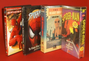 Various examples of Spider-Man on home video. Included here is the 2002 film, 1994 animated TV series and late-1970s live-actio