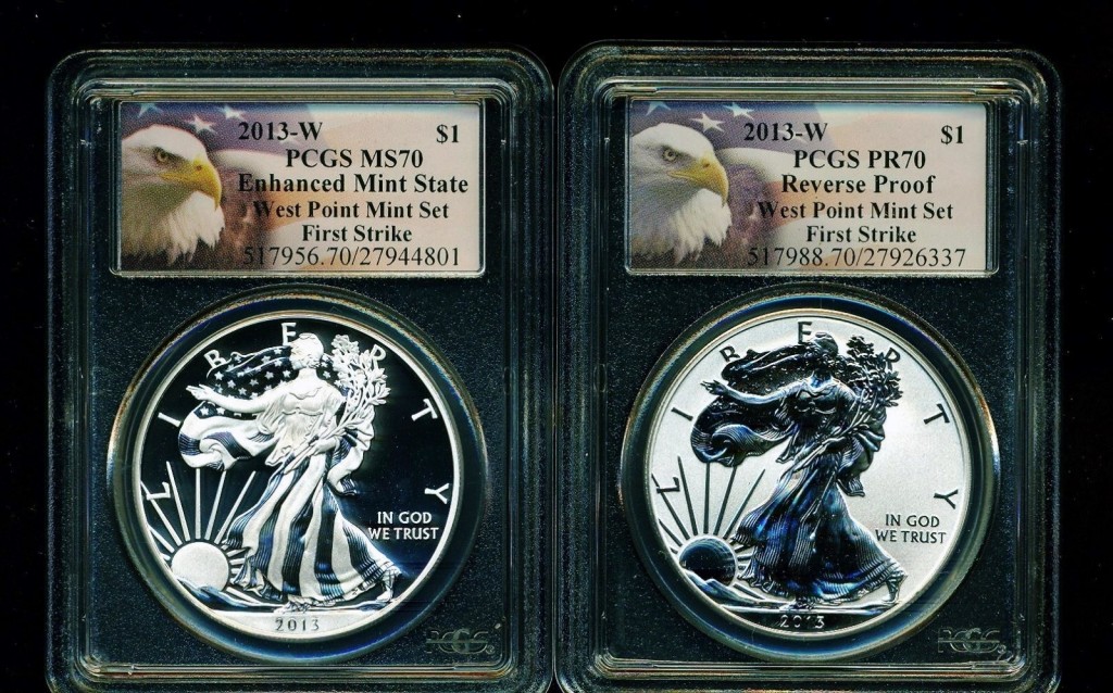2013 American Eagle West Point Two-Coin Silver Set slabbed