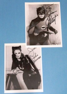 Adam West Batman and Julie Newmar autographed photos. The value of signed celebrity photos like these varies widely, but at pre