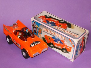 An unusual, Korean-issued Batmobile, manufactured by DaeJi Co. in 1986. Value $175 - $200 approx.