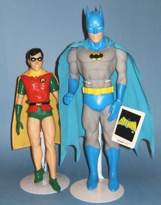 Large scale Batman and Robin vinyl figures (with stands), released by Presents-Hamilton Gifts in 1982.