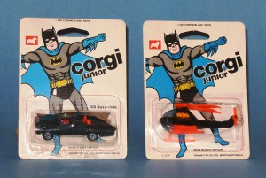 These Corgi Junior Batmobile and Batcopter die cast vehicles were released by Mettoy Co. Ltd. In 1976. Value Batmobile $35 - $4