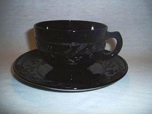 Black Cloverleaf Hazel Atlas Glass Cup & Saucer