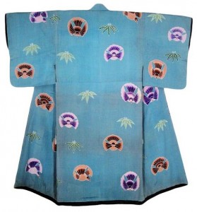 Blue Meiji Era Uchikake with Suzume and Sasa