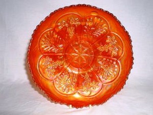 Fenton Pumpkin Carnival Glass Peacock & Grape Ics Bowl