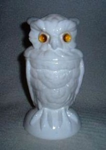 Imperial White Milk Glass Owl Jar & Lid