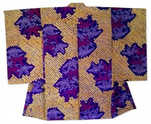 Yellow, Purple and Red Shibori Haori with Bamboo