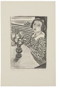 Jeune, Fille assise au Bouquet de Fleurs