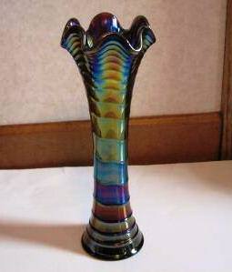 blue fenton iridesc vase