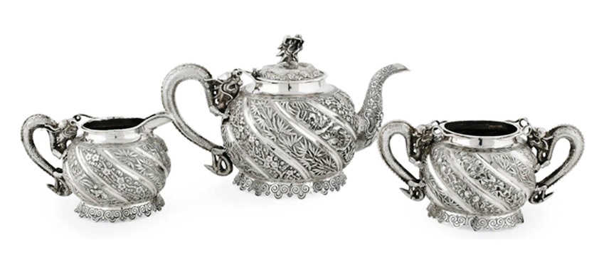 Kan Mao Hsing Chinese Export Silver Teaset
