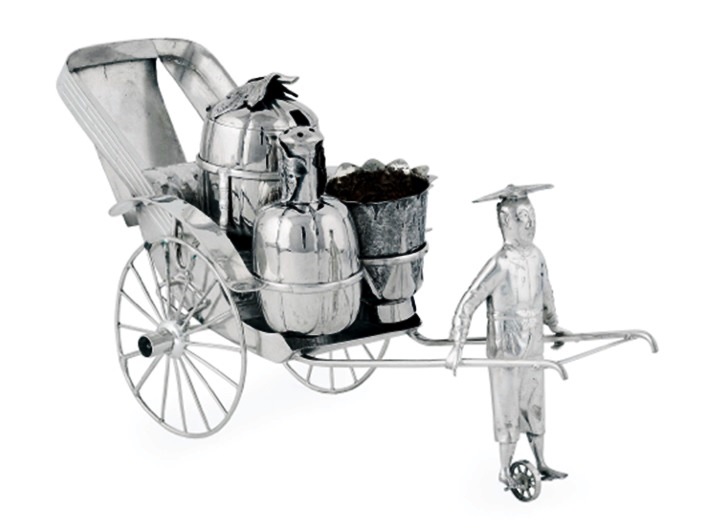 Wang Hing Chinese Export Silver Rickshaw Cadiment Set