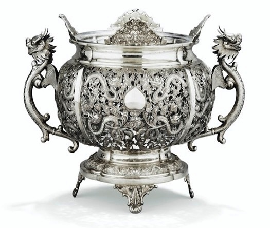lidded Chinese Export Silver centerpiece by Wang Hing