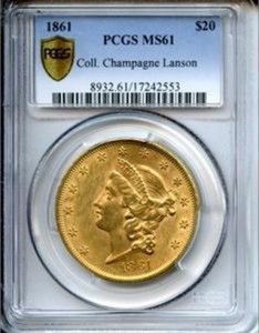 1 Type I $20 Liberty PCGS MS61