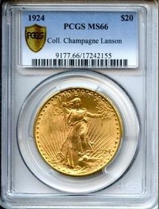 1924 $20 St. Gaudens PCGS MS66