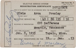 Elvis signed duplicate draft card that sold for nearly $27,000