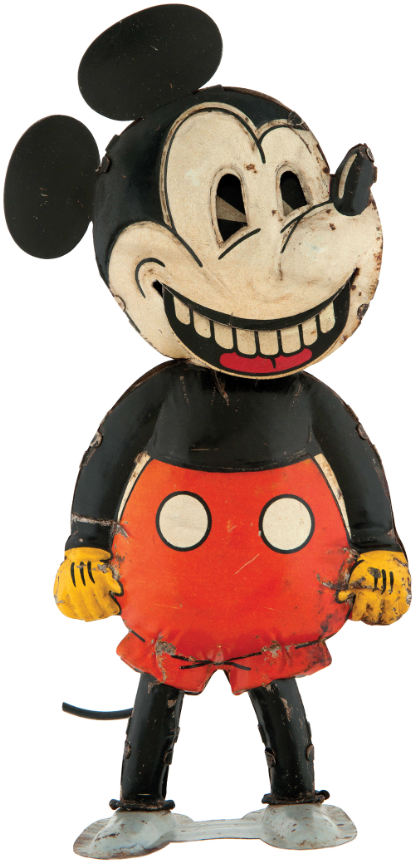 This German-made wind-up Mickey Mouse with moving mouth was owned by children’s author and illustrator Maurice Sendak. It is among 43 items from Sendak’s personal Mickey Mouse collection up bid in a benefit auction currently underway at Hakes Americana & Collectibles. Only a few of these toys are known to still exist, making it the rarest of all Mickey Mouse wind-up toys.
