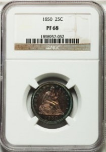 1850 Seated Liberty Quarter slabbed