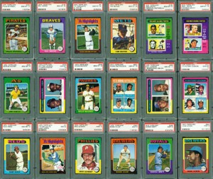 An-assortment-of-graded-1975-Topps-Baseball-cards-including-Rookie-cards-of-Hall-of-Famers-George-Brett-and-Robin-Yount