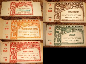 Vintage tickets, like these from USC in 1946 showcase several of the team's opponents that year