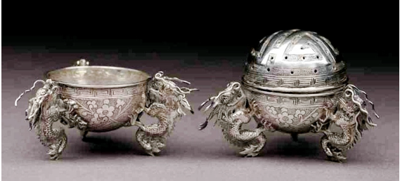 Chinese Export Silver 1860 open salt and pepperette