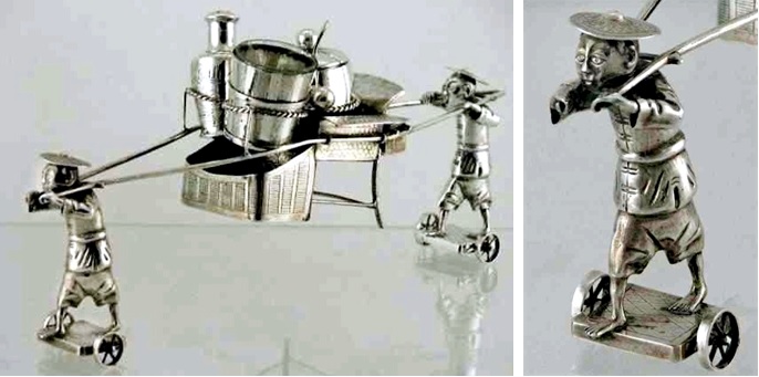 Chinese Export Silver 1895 Tuck Chang Novelty Sedan Cruet Set a