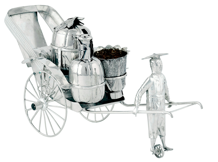 Chinese Export Silver 1895 Wang Hing Rickshaw Novelty Cruet Set