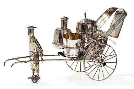 Chinese Export Silver Bao Xing Novelty Rickshaw Cruet