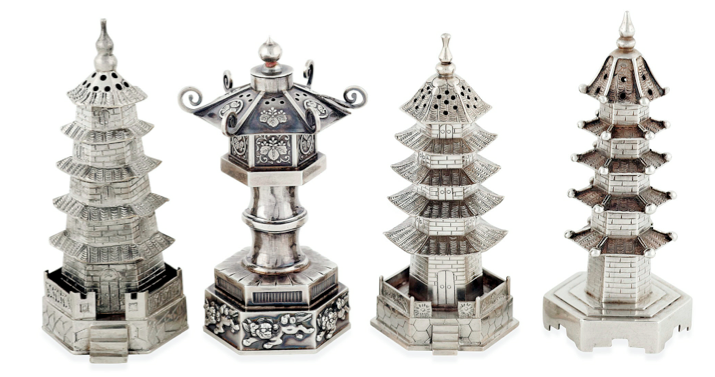 Chinese Export Silver pagoda pepperettes