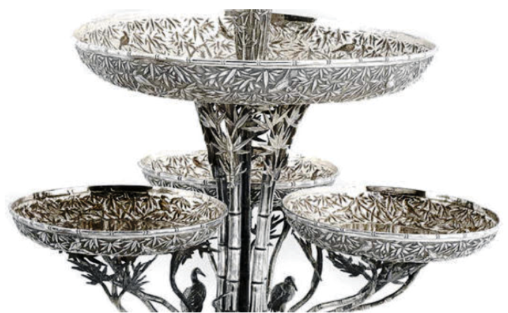 Chinese Export Silver Wang Hing epergne upper detailing