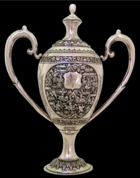 Chinese Export Silver Lidded Trophy Cup by Wang Hing