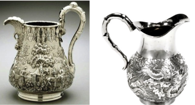 Chinese Export Silver jug by Wang Hing and a Tiffany Jug