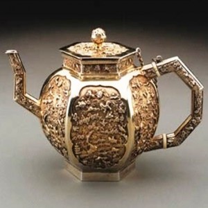 globular hexagonal tea pot