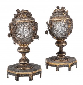 silver gilt filigree pedestal vases and covers