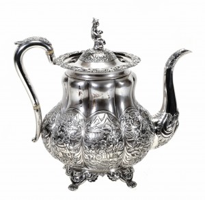 Chinese Export Silver tea pot by Wong Shing